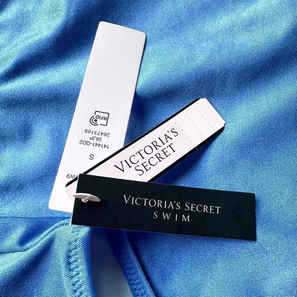 🆕Victoria’s Secret Swim Blue Ruffle High Waist Cheeky Bikini Bottom
